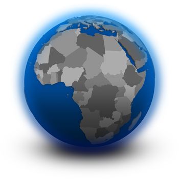 Africa on political globe, illustration isolated on white background