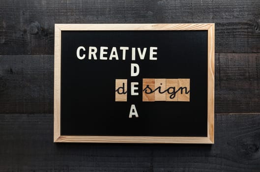 Wooden letters on slate and wood background with a concept message about creative concept