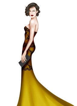 Elegant woman wearing a long elegant fashion dress