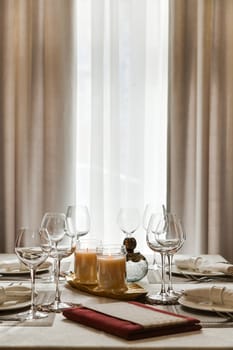 The laid table at restaurant in classical style