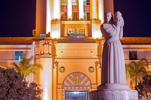 San Diego City and County Administration Building and "Guardian of Water" Sculpture