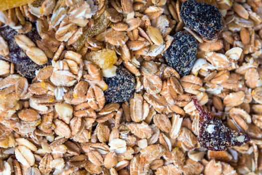 Muesli with Dried Fruits Closeup Photo. Healthy Breakfast Choice.