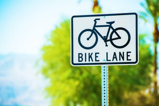 Bike Lane Street Sign Closeup Photo. Biking Theme.