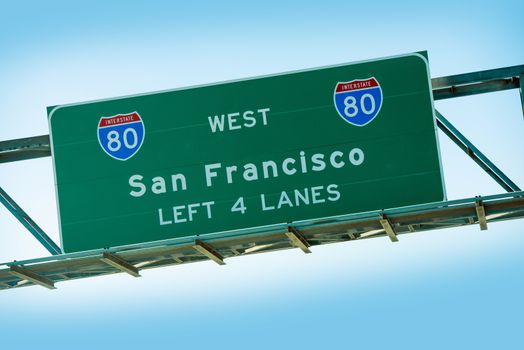 San Francisco Interstate 80 Highway Sign Closeup. American Interstates System.