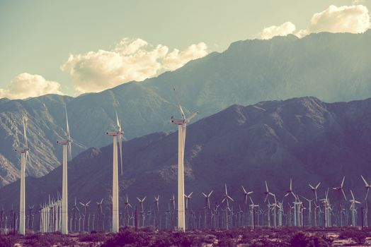 Power Plant Scenery. Wind Turbines in Coachella Valley, California, USA.