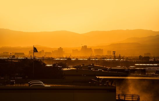 Reno, Nevada Cityscape Sunset. City of Reno, United States. Reno is Known As "The Biggest Little City in the World".