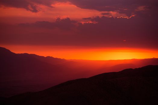 Scenic California Sunset. Coachella Valley Summer Sunset. Valley Landscape. San Jacinto Mountains View from Little San Bernardino Mountain Vista Point.