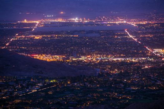 Palm Desert, California Night Panorama. Coachella Valley at Night.