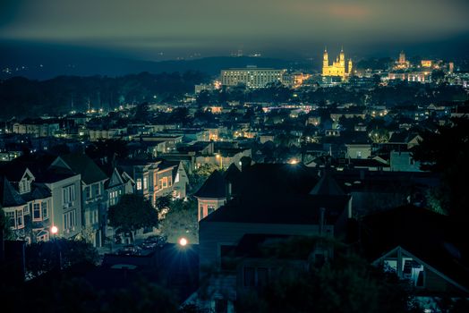 San Francisco Residential Area at Night. West San Francisco Panorama. United  States.