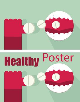 Medicine concept poster - man eating pills