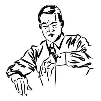 Retro man businessman looking at his watch clipart