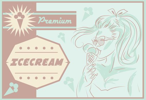 Retro Vintage Iceceam Background with Typography Retro Woman