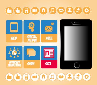 SMM social marketing signs vector set with internet icons and mobile phone 