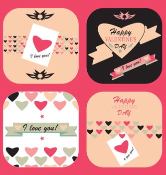 Great set 4 Vintage Valentine's Day Card - Set of calligraphic and typographic elements, frames, vintage labels,  ribbons, stickers,postcard, invitation, poster  all for love