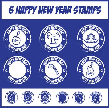 vector icons stamp set Happy new year stamp