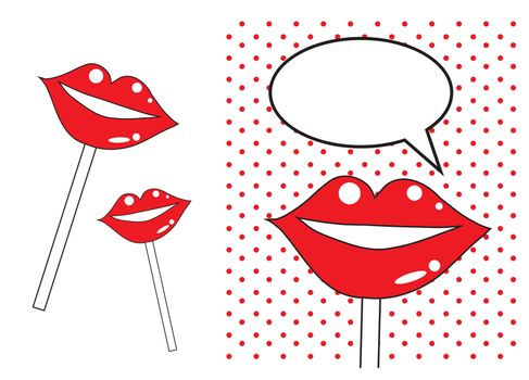 Set Sweet pair backgrounds of Glossy Vector Lips. Open sexy wet red lips with teeth pop art set backgrounds, eps 
