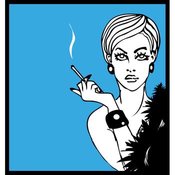 portrait of smoking girl pop art style tattoo ink illustration