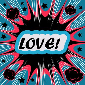 Retro background Design Template boom with word LOVE Comic book background