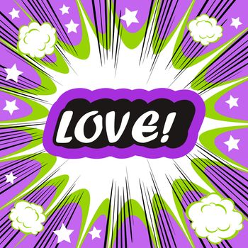 Retro background Design Template boom with word LOVE Comic book background