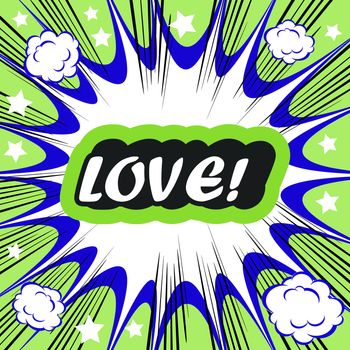 Retro background Design Template boom with word LOVE Comic book background
