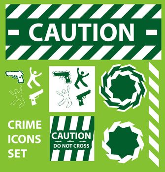 Silhouette icons set Caution, danger, and police crime concept design elements