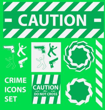 Silhouette icons set Caution, danger, and police crime concept design elements