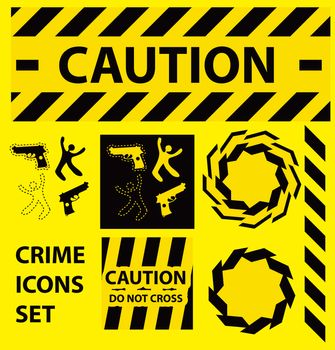 Silhouette icons set Caution, danger, and police crime concept design elements