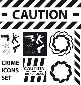 Silhouette icons set Caution, danger, and police crime concept design elements