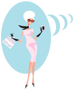 chick woman on phone call me fashion illustration vogue style