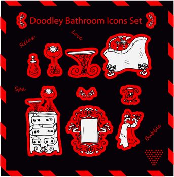  bathroom icons set doodley stickers template