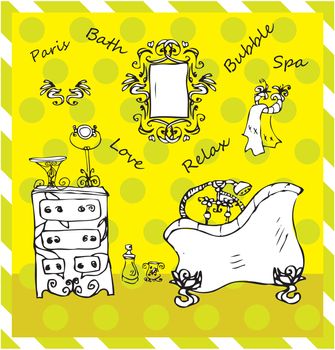 doodles Bathroom in paris vintage style Luxurious pop art ink sketch