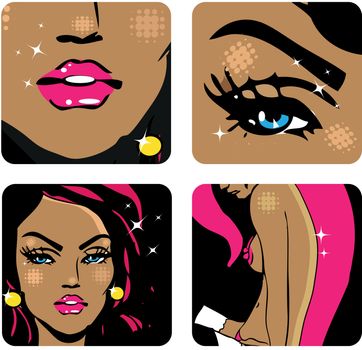 4 ipictures of girl  beauty -body, hair, eyes, lips, face girl