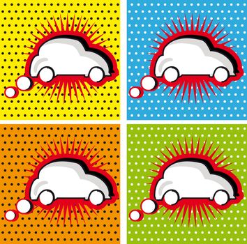 Retro Car Speech Bubble in Pop-Art Style comic sticker