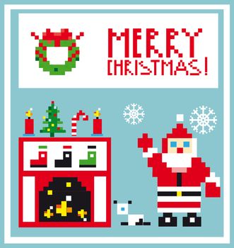 Pixel Holidays Card Christmas living room with Santa background