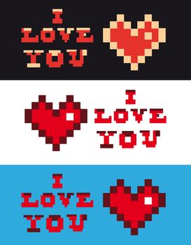 pixel art i love you Heart and Text set