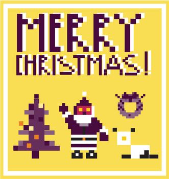 Pixel Holidays People card theme in pixel art style, vector illustration