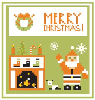 Pixel Holidays Card Christmas living room with Santa background