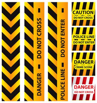 Basic illustration of police security tapes, yellow with black and red, vector illustration