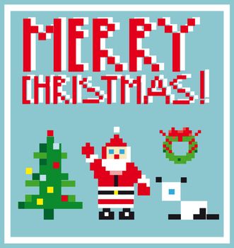 Pixel Holidays People card theme in pixel art style, vector illustration