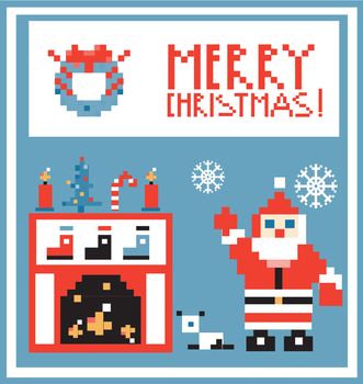 Pixel Holidays Card Christmas living room with Santa background