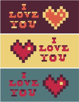 pixel art i love you Heart and Text set