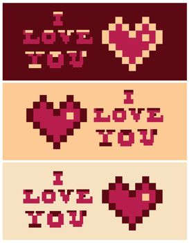 pixel art i love you Heart and Text set