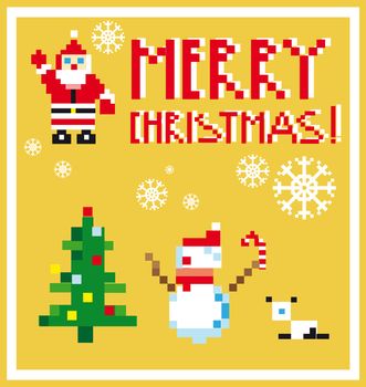 Pixel Holidays People card Santa and Snowman card /  icons set theme in pixel art style, vector illustration