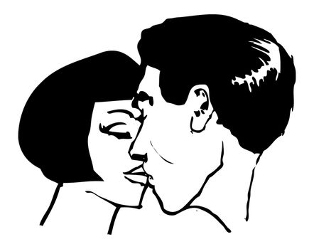 Kissing man and woman Couple in love pop art vector illustration