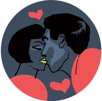 Kissing man and woman Couple in love pop art vector illustration