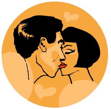 Kissing man and woman Couple in love pop art vector illustration