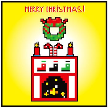 pixel art xmas home sweet home rairplace background card merry christmas