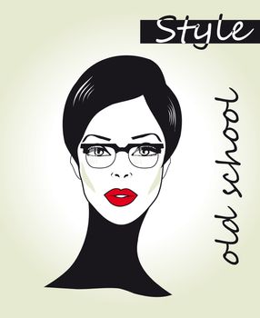 Retro clipart woman Faces with sunglasses,eyeglasses beautiful female face - vector illustration