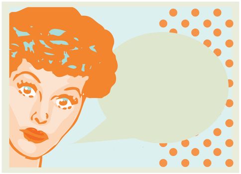 Vintage Retro Clip Art Woman Advertisement Pop Art Girl Talking with open eyes card or retro background