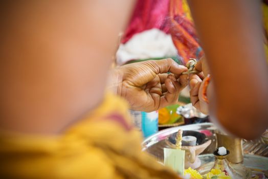 Traditional Indian Hindus praying ceremony. India special rituals events.